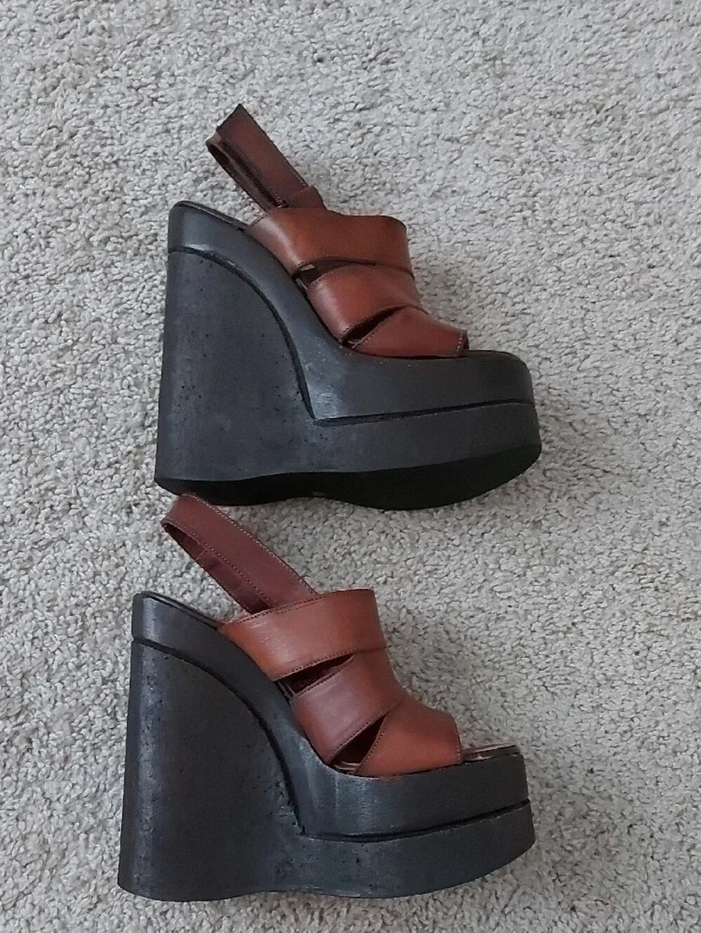 B2 Brown Leather Platform Slingback Sandals